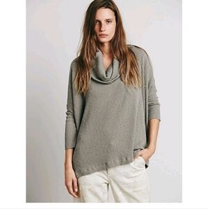 Free People Beach The World Traveler Cowl Neck Dolman Ribbed Top Green XS